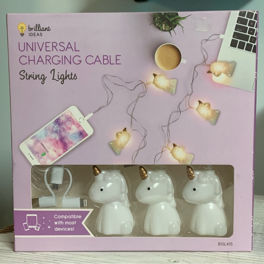 UNIVERSAL CHARGING CABLE Unicorn STRING LIGHTS! 2-in-1 Cute Light-Up Home Decor